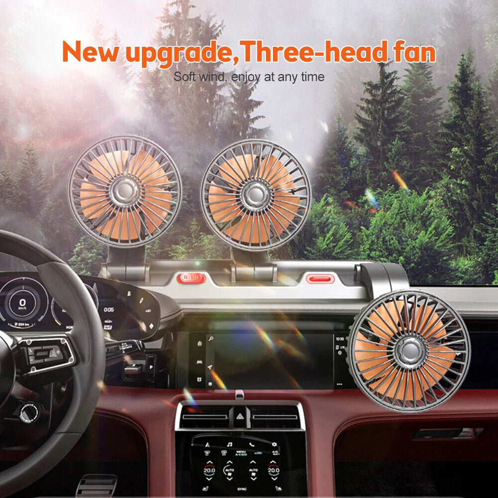 360° Adjustable 3-Head Car Fan