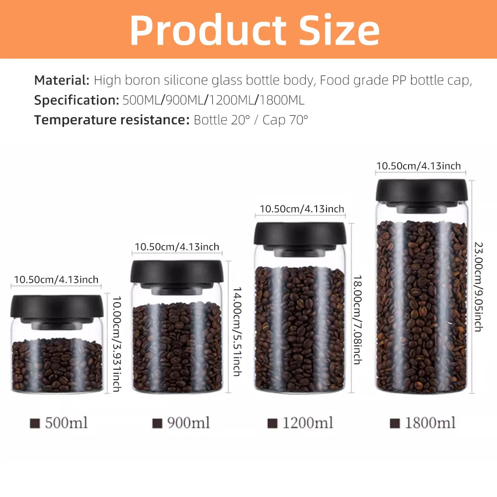 Vacuum Sealed Storage Jar – Glass Container for Coffee Beans, Tea, & Grains