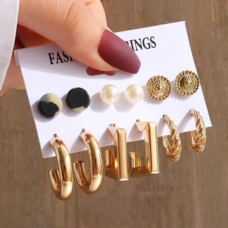 Gold Vintage Pearl Earrings Set