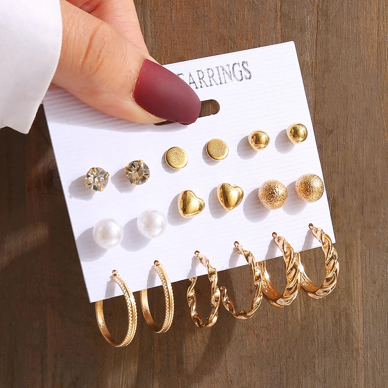 Gold Vintage Pearl Earrings Set