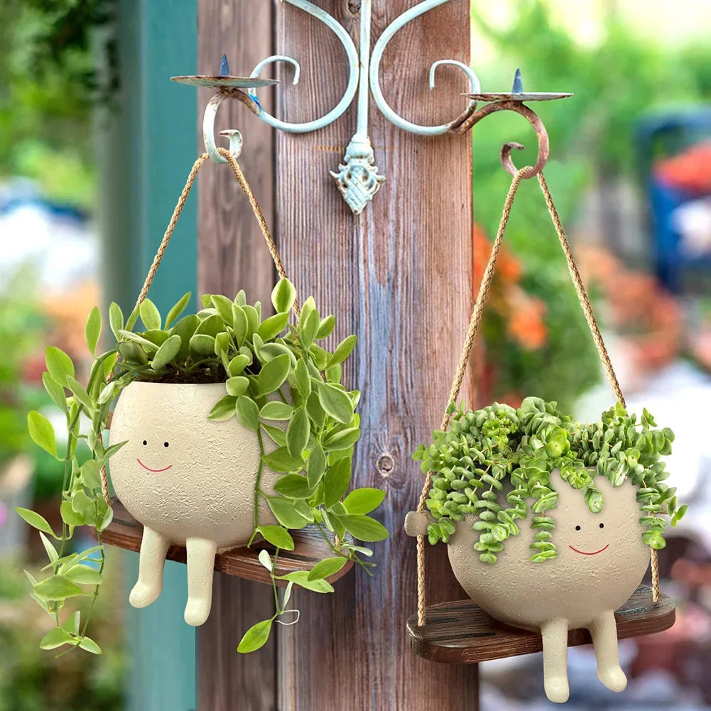 Resin Swing Head Planter – Cute Hanging Flower Pot for Home & Garden Decor