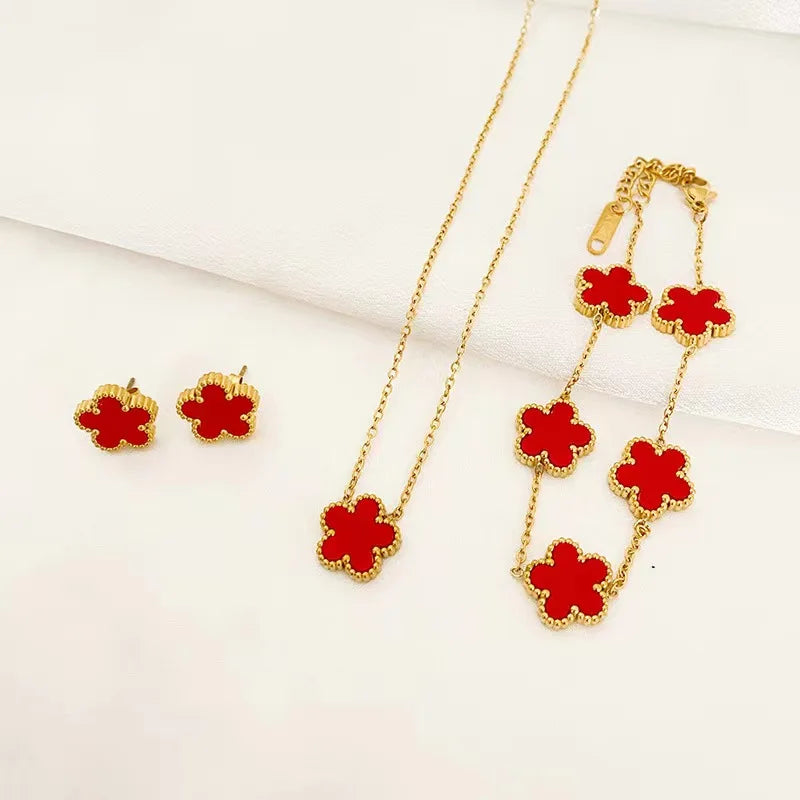 Elegant Stainless Steel Plum Blossom Jewelry Set