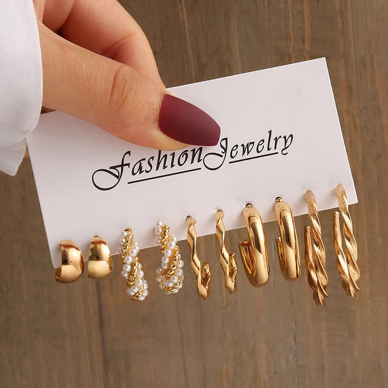 Gold Vintage Pearl Earrings Set