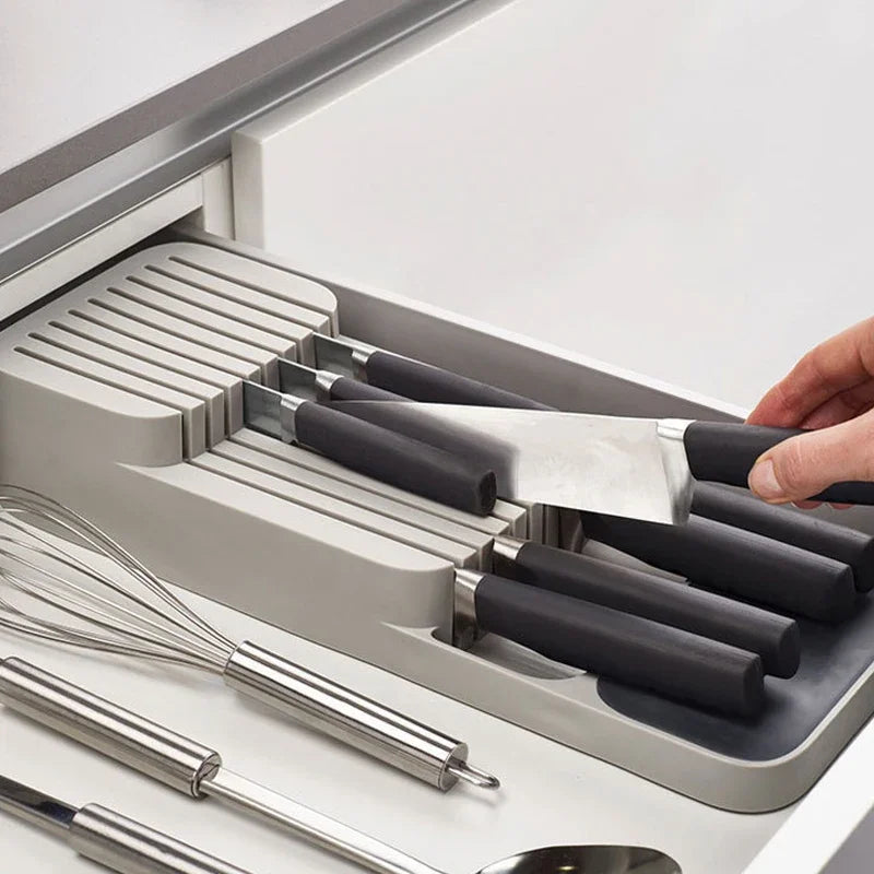 Kitchen Drawer Cutlery Organizer – Tray for Knives, Spoons, Forks & Spice Bottles