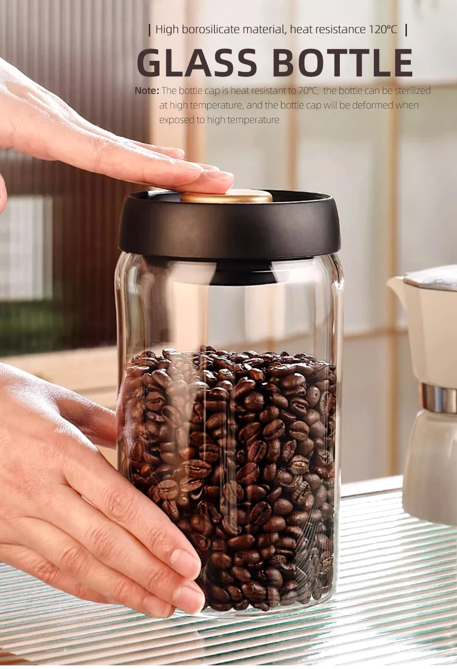 Vacuum Sealed Storage Jar – Glass Container for Coffee Beans, Tea, & Grains