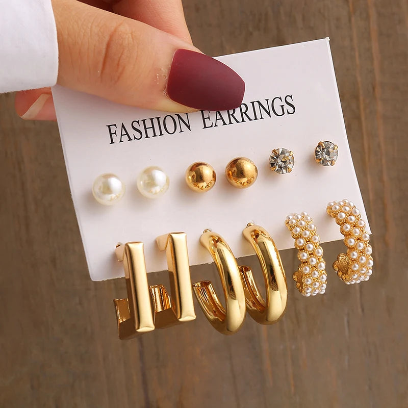Gold Vintage Pearl Earrings Set