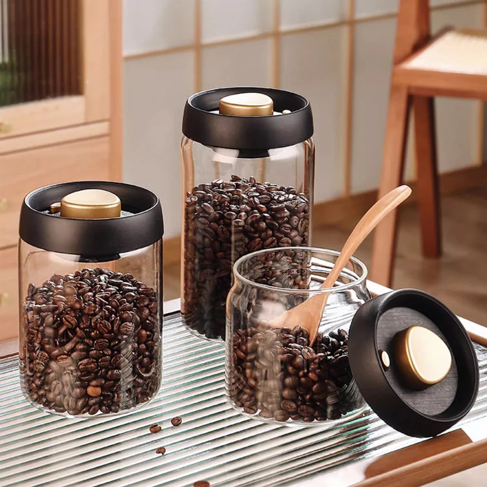 Vacuum Sealed Storage Jar – Glass Container for Coffee Beans, Tea, & Grains