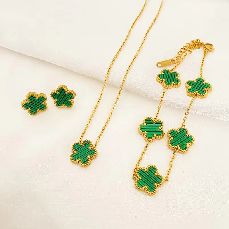 Elegant Stainless Steel Plum Blossom Jewelry Set