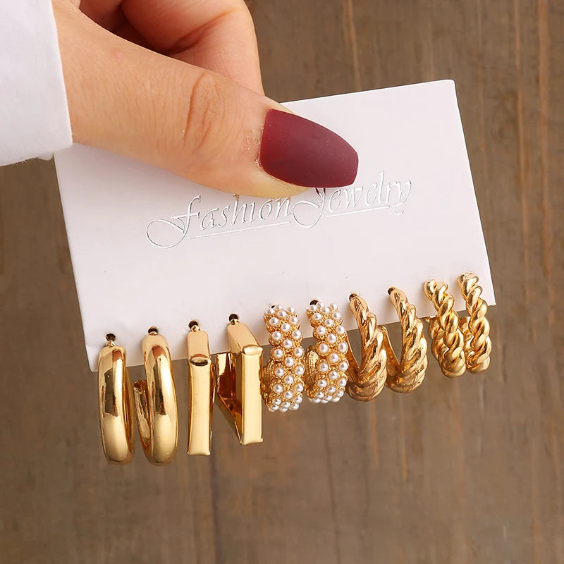 Gold Vintage Pearl Earrings Set
