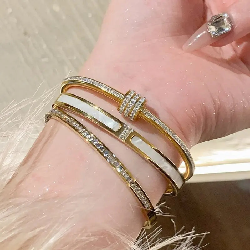 Elegant Titanium Steel Stainless Steel Inlaid Zircon Gold Plated Bracelet