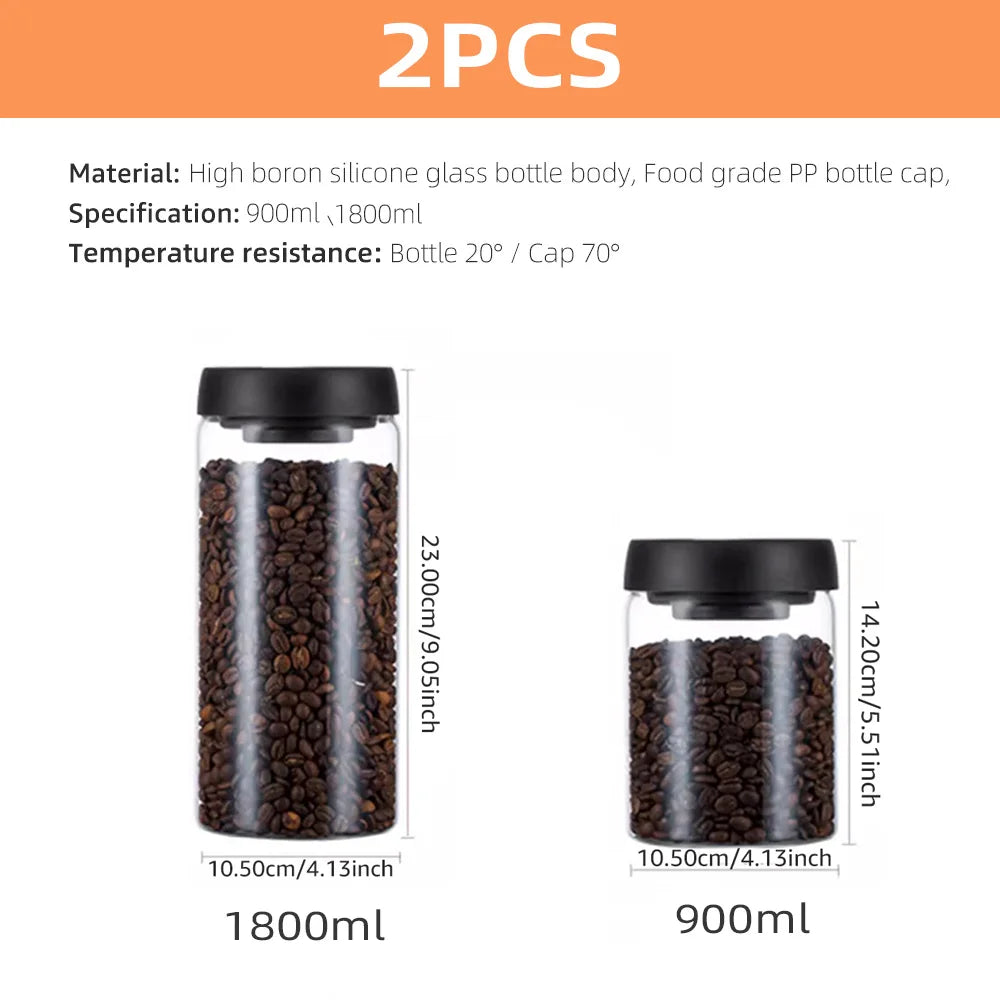 Vacuum Sealed Storage Jar – Glass Container for Coffee Beans, Tea, & Grains
