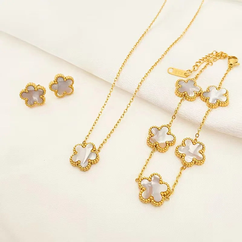 Elegant Stainless Steel Plum Blossom Jewelry Set