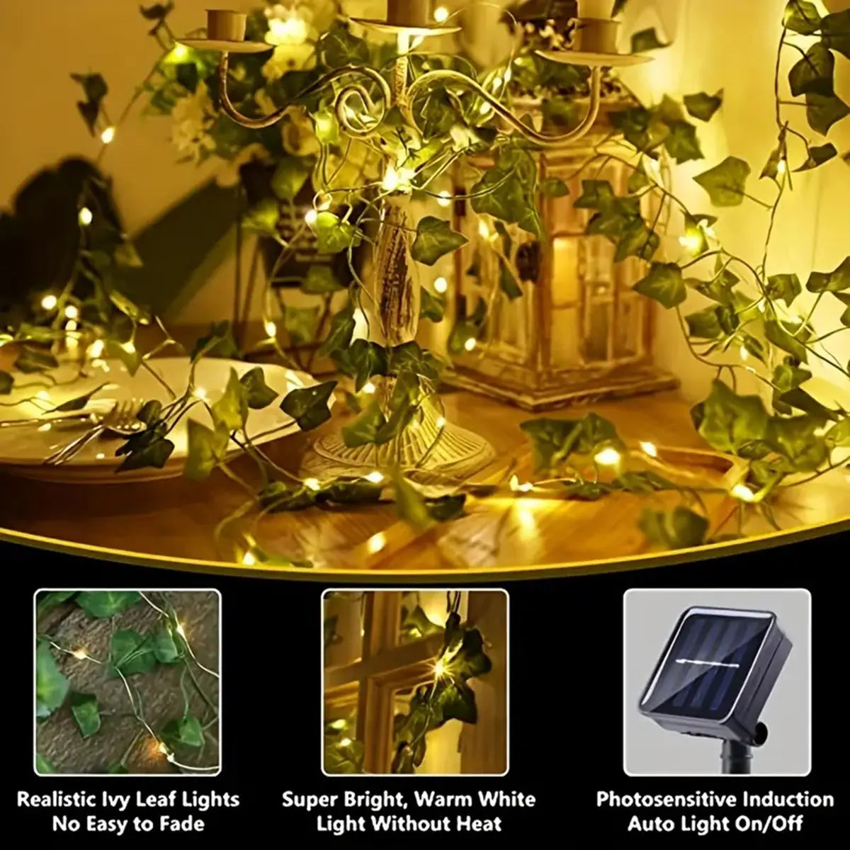 12M 100 LED Solar Ivy String Lights