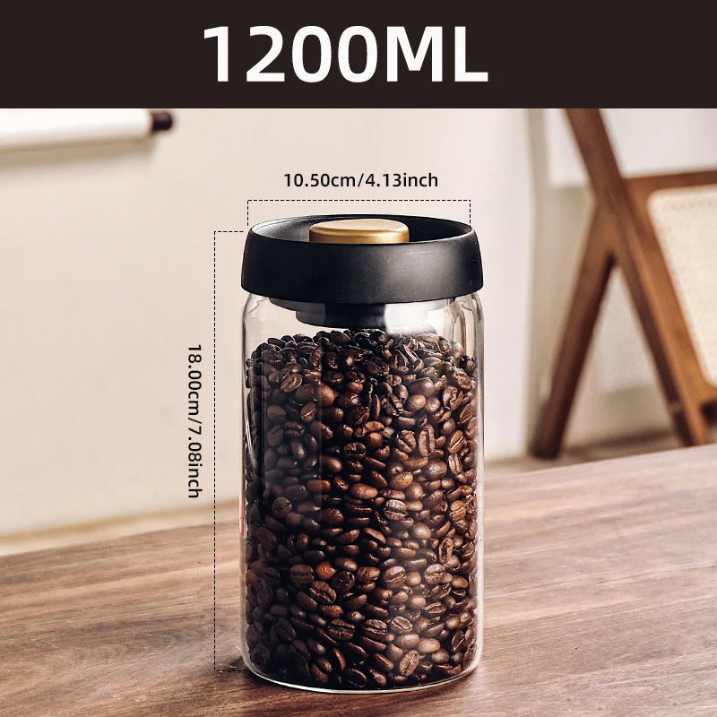 Vacuum Sealed Storage Jar – Glass Container for Coffee Beans, Tea, & Grains