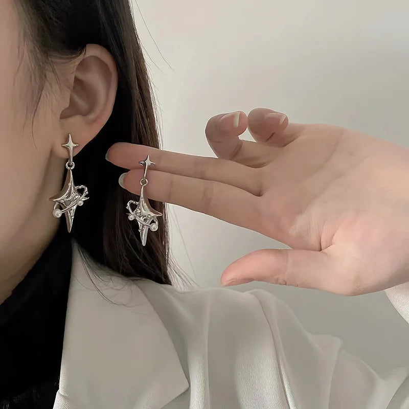 Y2K Bowknot Zircon Earrings – Silver with Pink Crystal