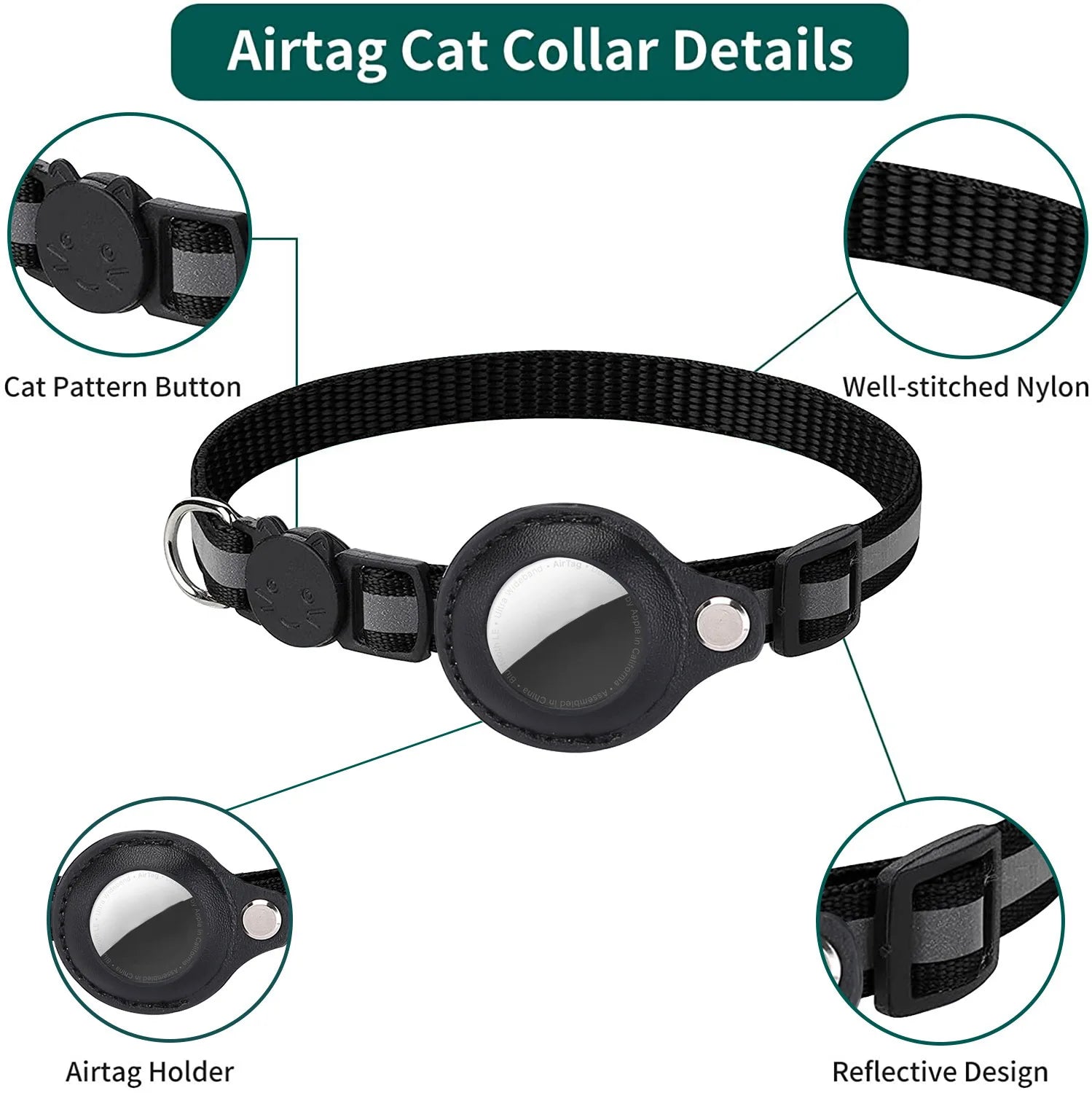Cat AirTag Holder Collar β Adjustable, Breakaway Design