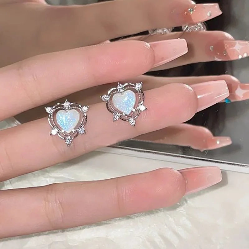 Y2K Bowknot Zircon Earrings – Silver with Pink Crystal
