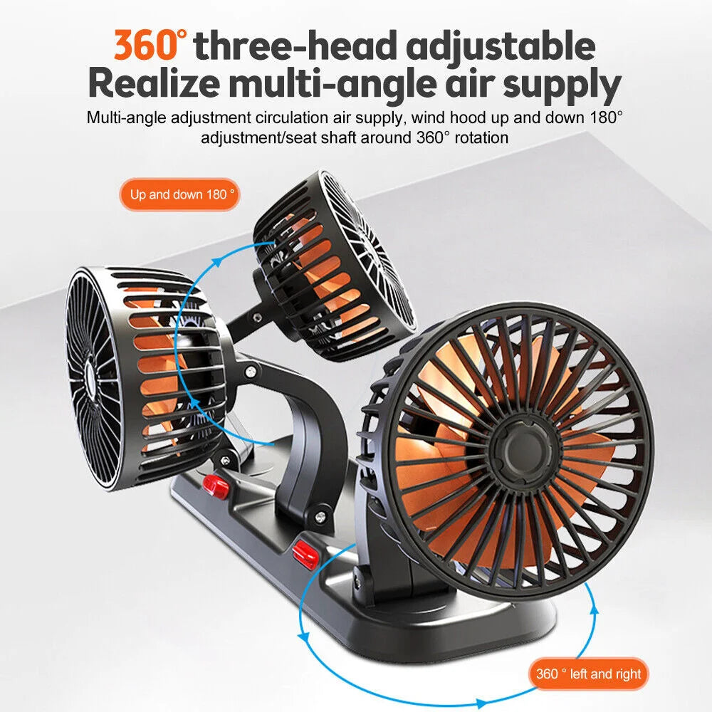360° Adjustable 3-Head Car Fan