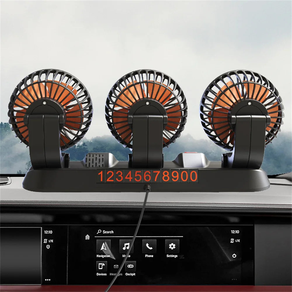 360° Adjustable 3-Head Car Fan
