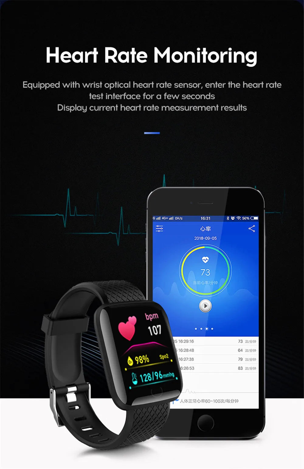 Multifunction Smart Watch D13 116Plus for Men Women Kids