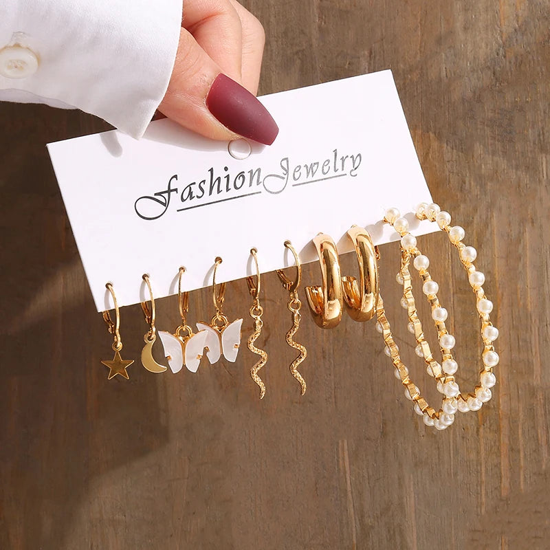 Gold Vintage Pearl Earrings Set