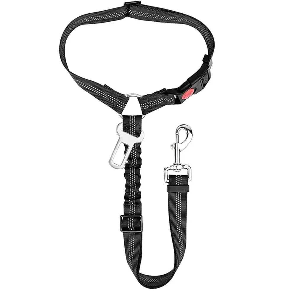 2-in-1 Adjustable Dog Car Seatbelt with Headrest Restraint