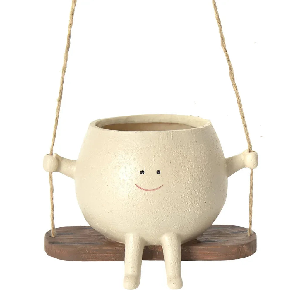 Resin Swing Head Planter – Cute Hanging Flower Pot for Home & Garden Decor