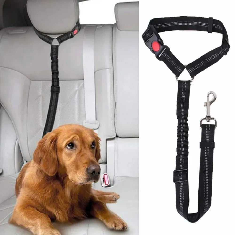 2-in-1 Adjustable Dog Car Seatbelt with Headrest Restraint