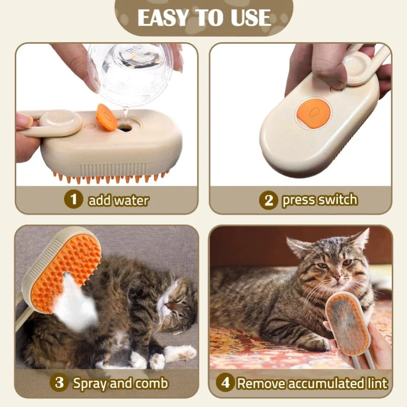 Electric Pet Massage Comb – One-Touch Spray Grooming Brush