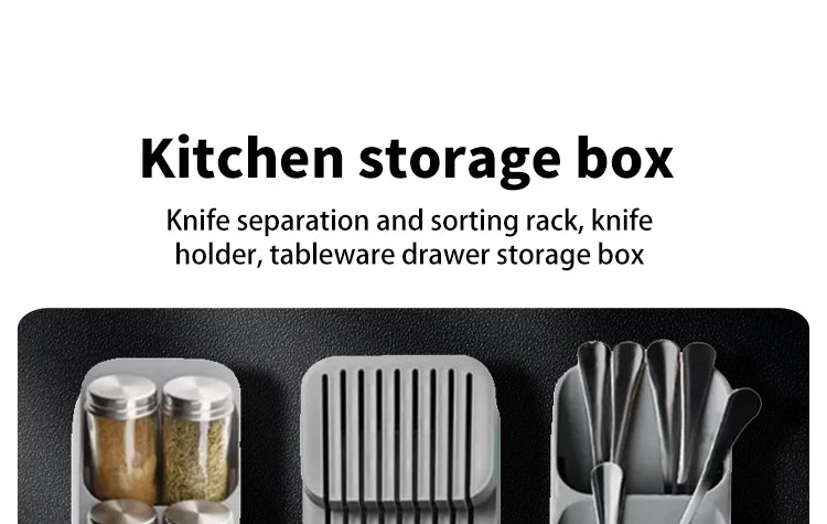Kitchen Drawer Cutlery Organizer – Tray for Knives, Spoons, Forks & Spice Bottles