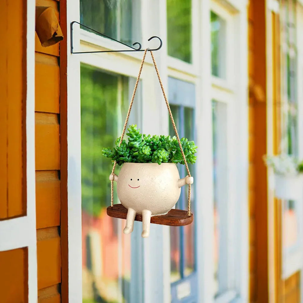 Resin Swing Head Planter – Cute Hanging Flower Pot for Home & Garden Decor