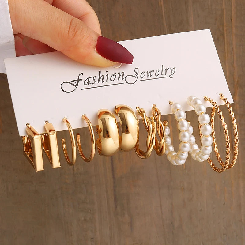 Gold Vintage Pearl Earrings Set