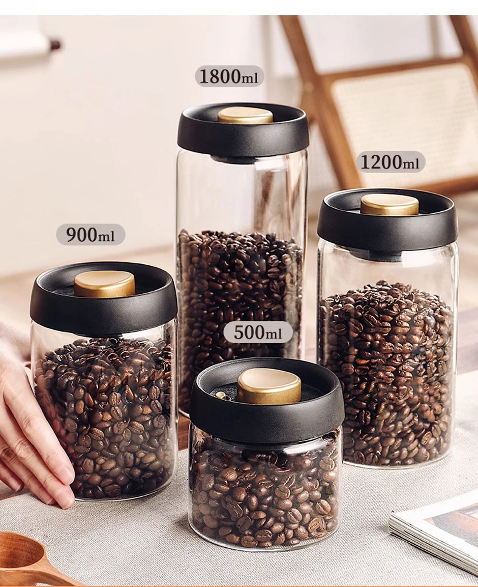 Vacuum Sealed Storage Jar – Glass Container for Coffee Beans, Tea, & Grains