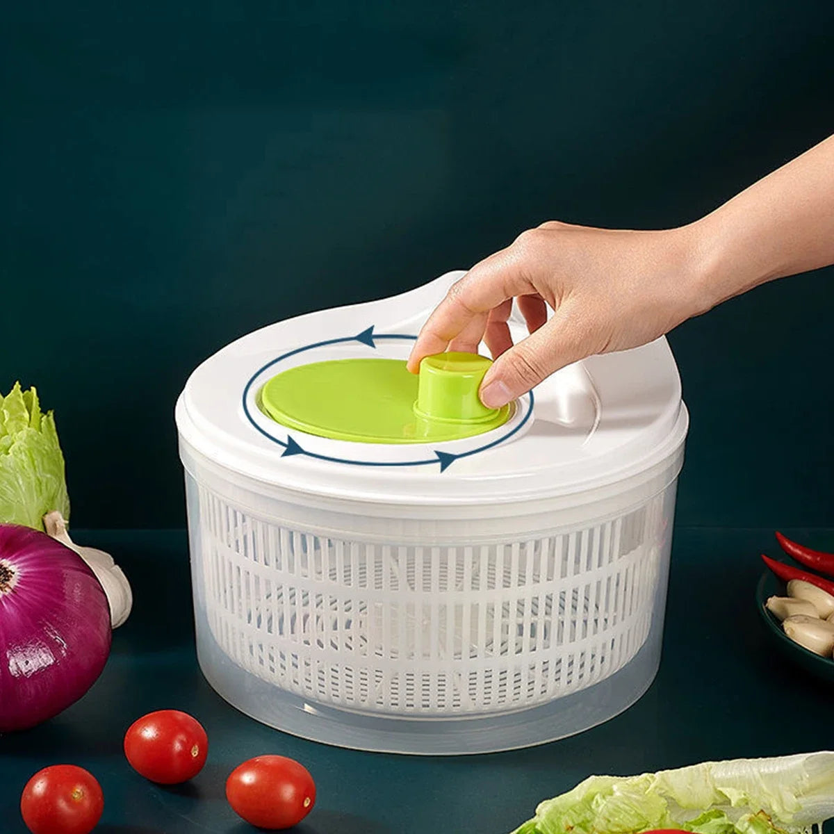 Manual Salad Spinner – Vegetable & Fruit Dehydrator with Hand Crank