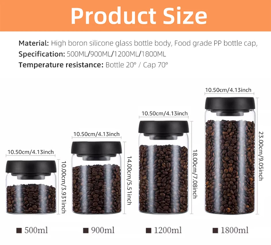 Vacuum Sealed Storage Jar – Glass Container for Coffee Beans, Tea, & Grains