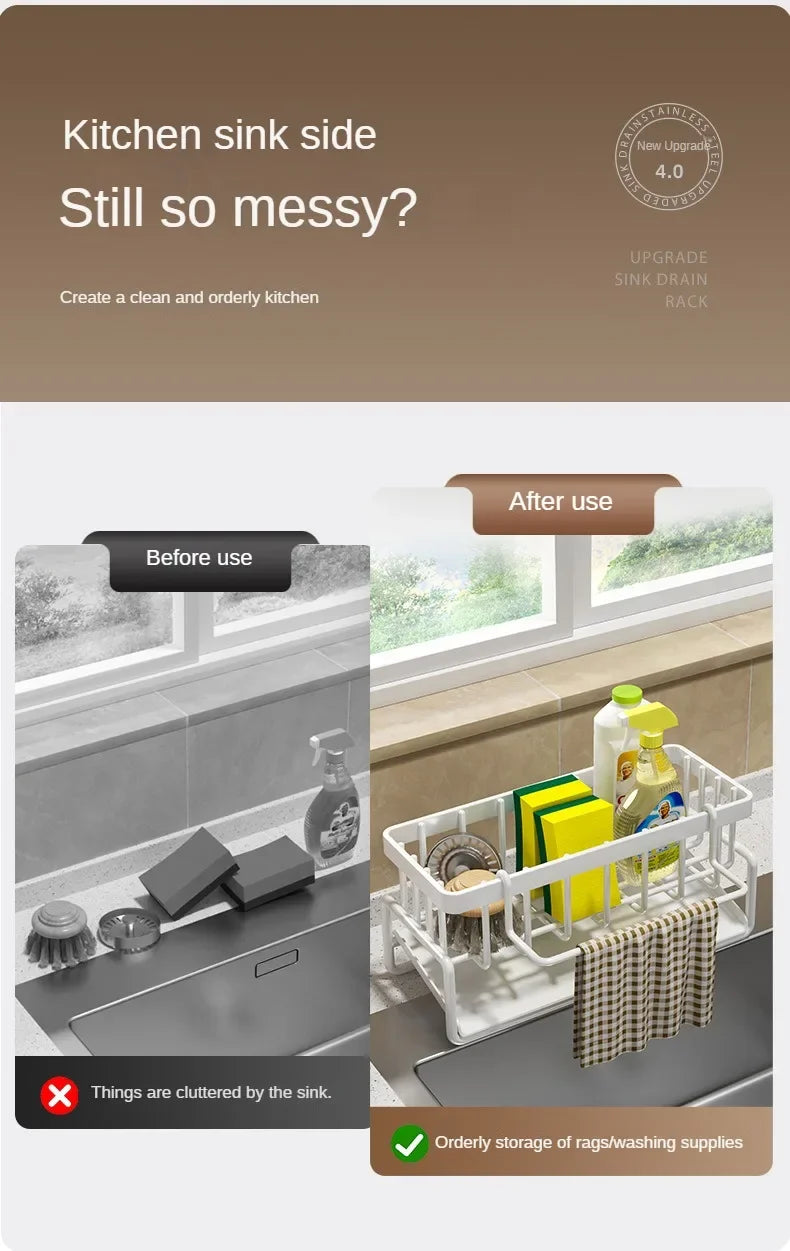 No-Punch Kitchen Shelf – Drainage Rack for Spices, Rags & Sink Accessories