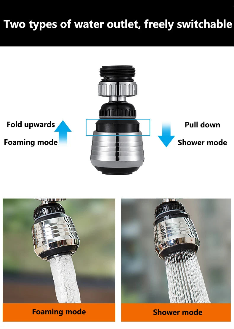 360° Rotating Faucet Head – Pressurized Anti-Splash Foam Sprayer for Kitchen