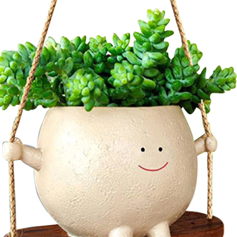 Resin Swing Head Planter – Cute Hanging Flower Pot for Home & Garden Decor