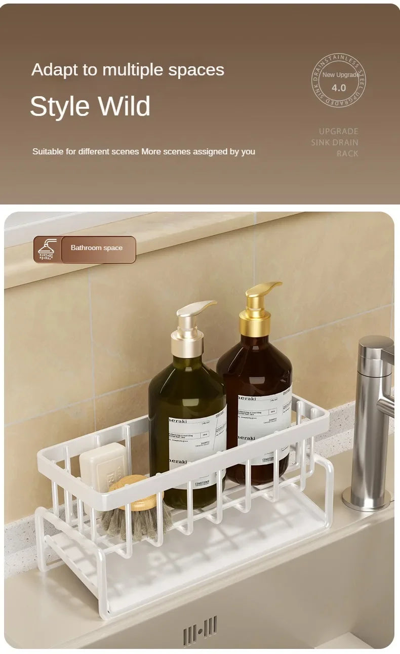 No-Punch Kitchen Shelf – Drainage Rack for Spices, Rags & Sink Accessories