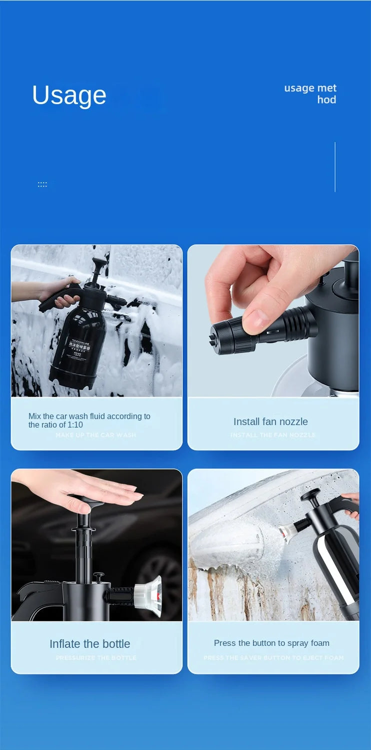 2L Hand Pump Foam Sprayer with 3 Nozzles