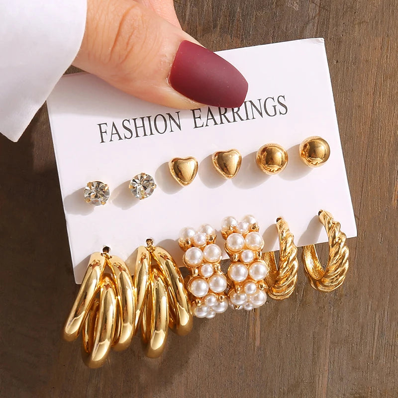 Gold Vintage Pearl Earrings Set