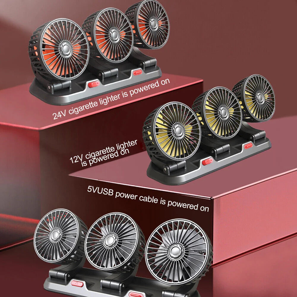360° Adjustable 3-Head Car Fan