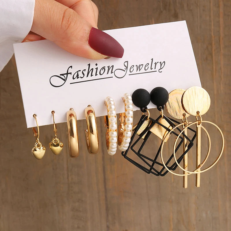 Gold Vintage Pearl Earrings Set