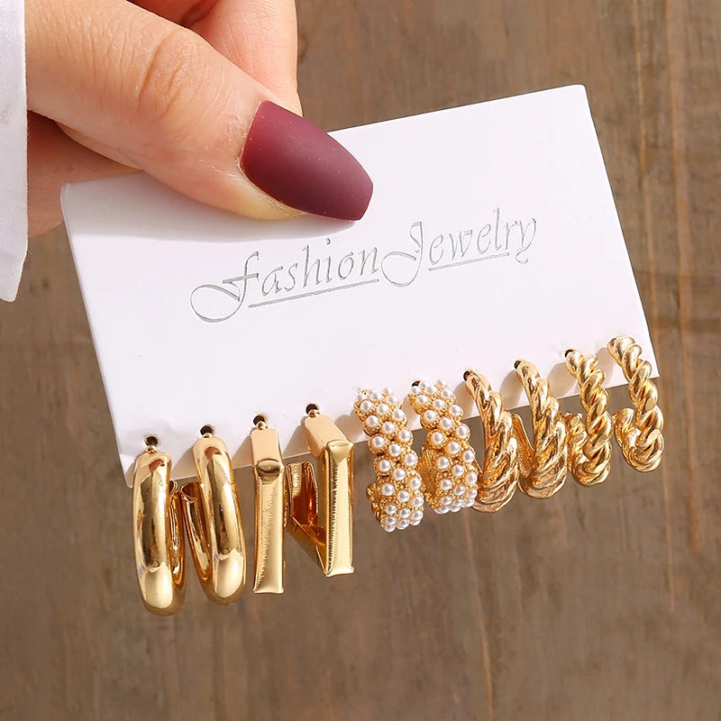 Gold Vintage Pearl Earrings Set