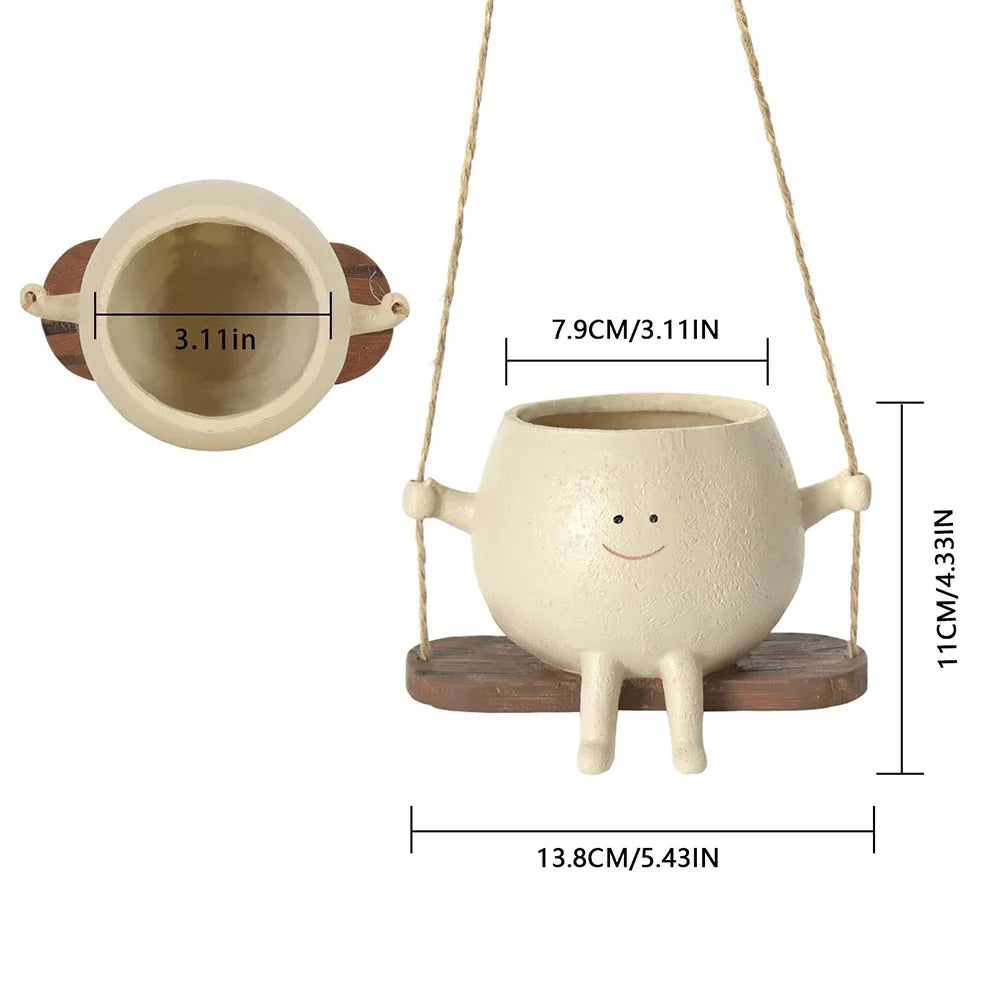 Resin Swing Head Planter – Cute Hanging Flower Pot for Home & Garden Decor