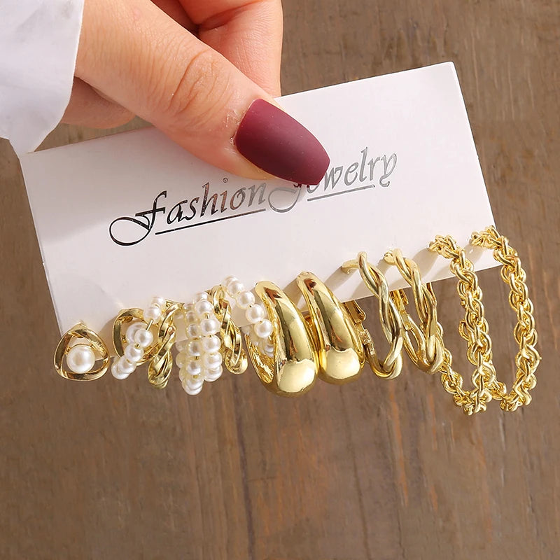 Gold Vintage Pearl Earrings Set