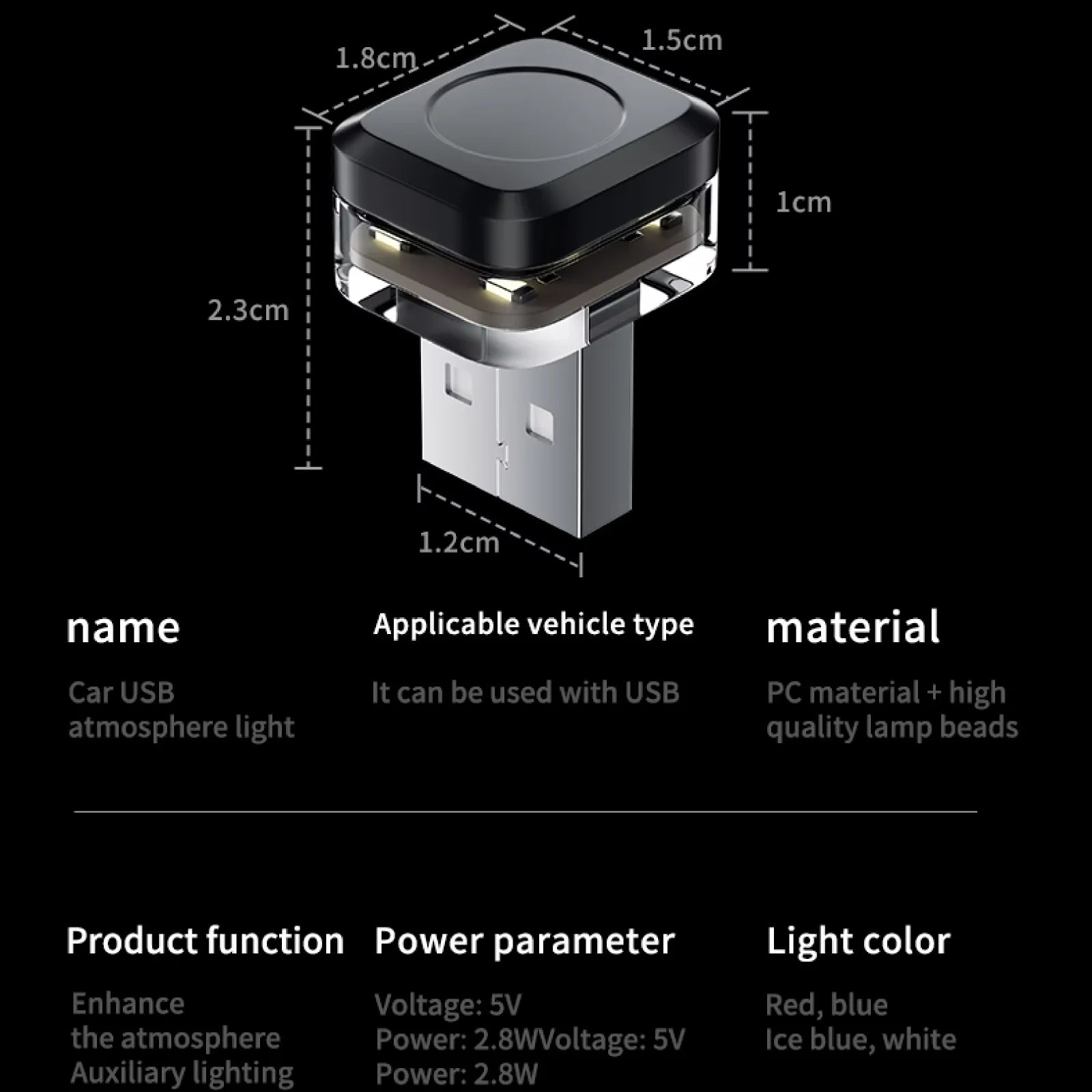 Car USB LED Light Mood Lamp