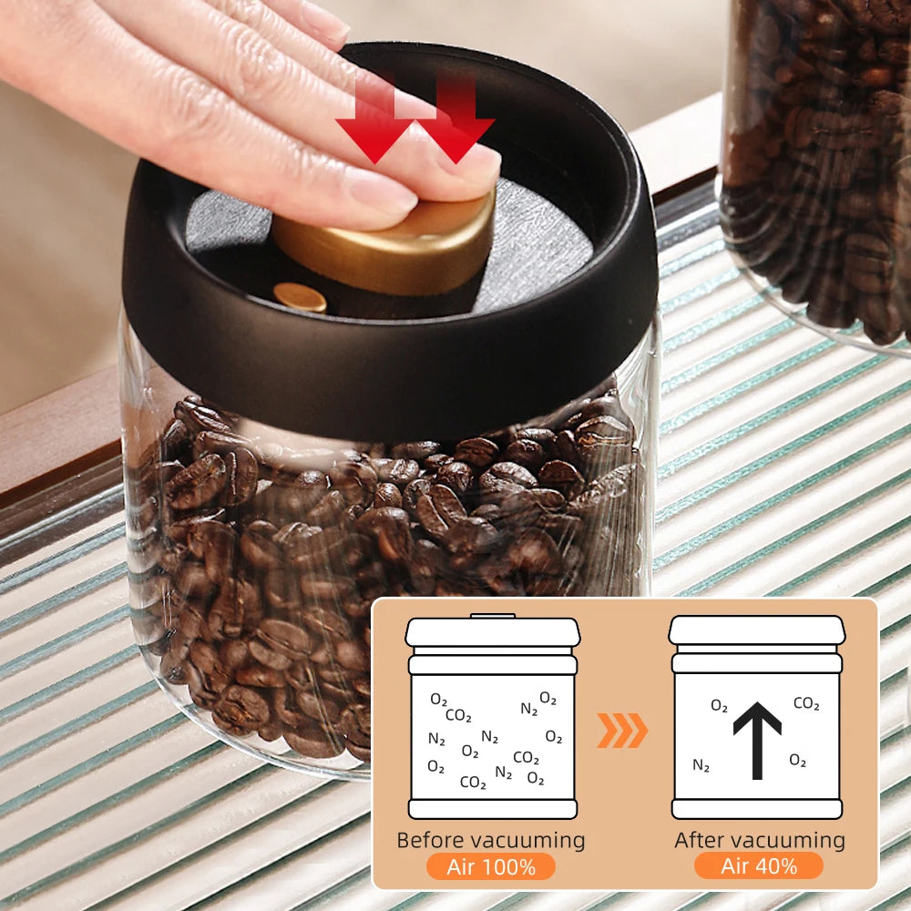 Vacuum Sealed Storage Jar – Glass Container for Coffee Beans, Tea, & Grains
