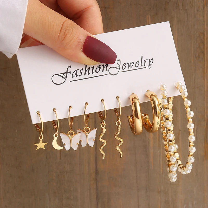 Gold Vintage Pearl Earrings Set