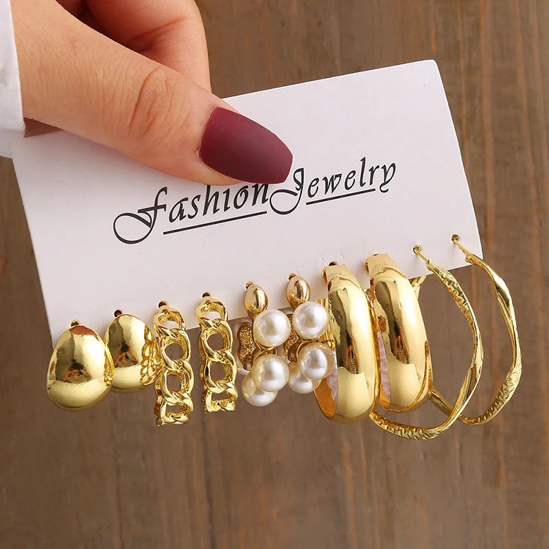 Gold Vintage Pearl Earrings Set